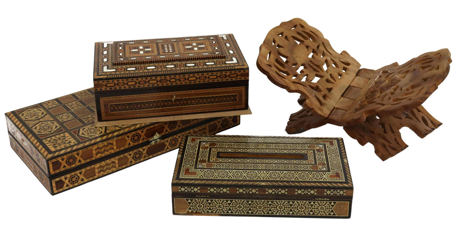(4) ARABESQUE INLAID GAME BOXES & QURAN HOLDER (1 of 8)