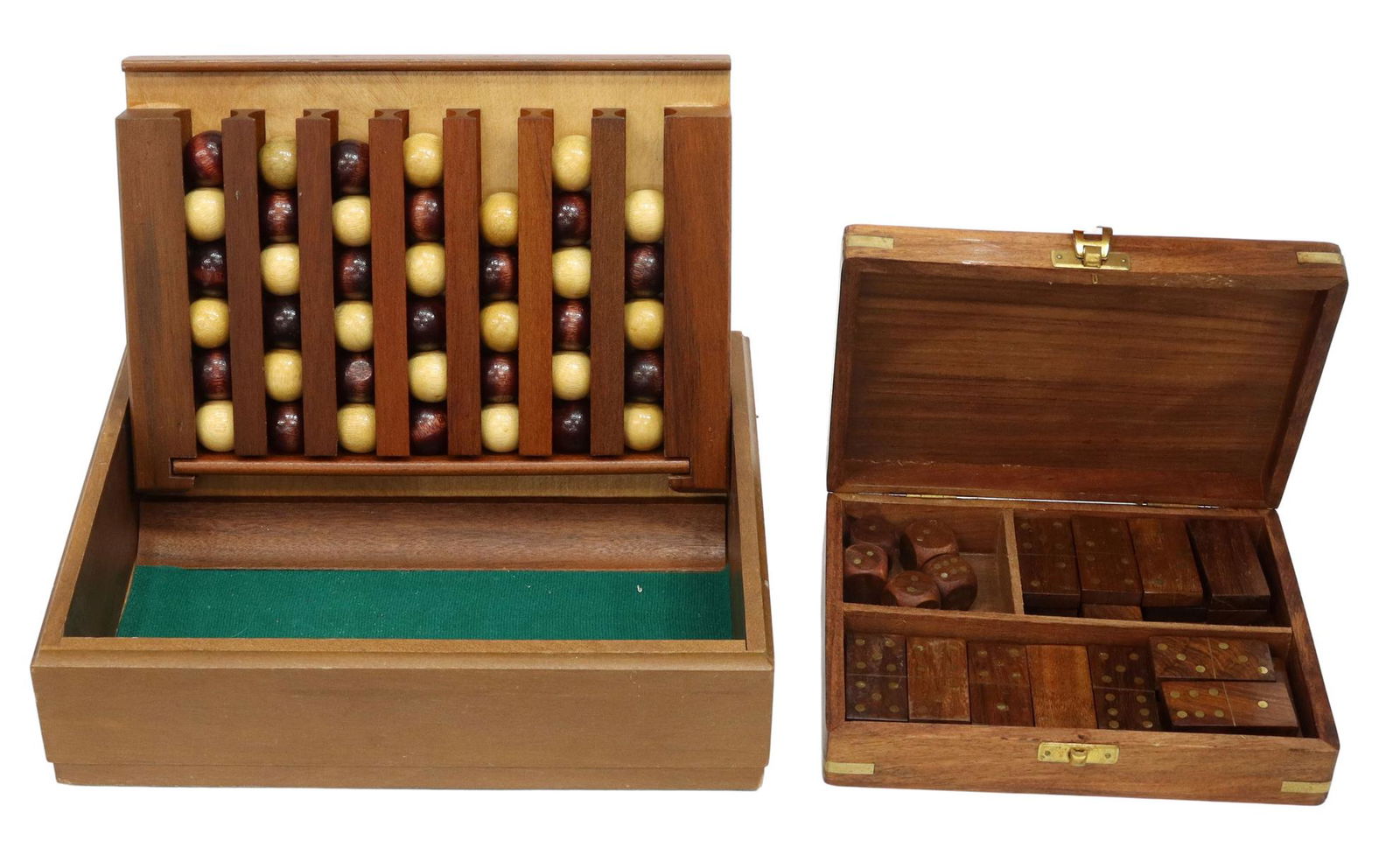 (2) WOOD GAME BOXES DOMINOES, CONNECT FOUR (1 of 4)