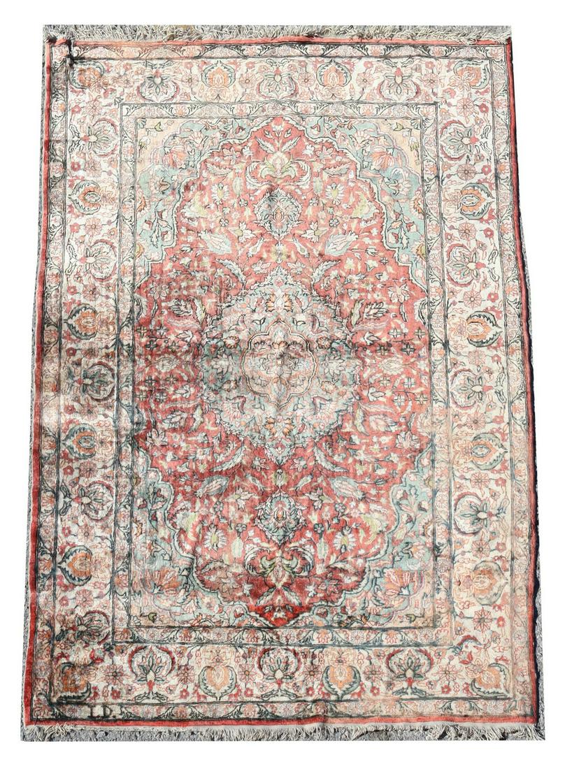 HAND-TIED TURKISH HEREKE SILK RUG, 4'10" X 3'5" (1 of 3)