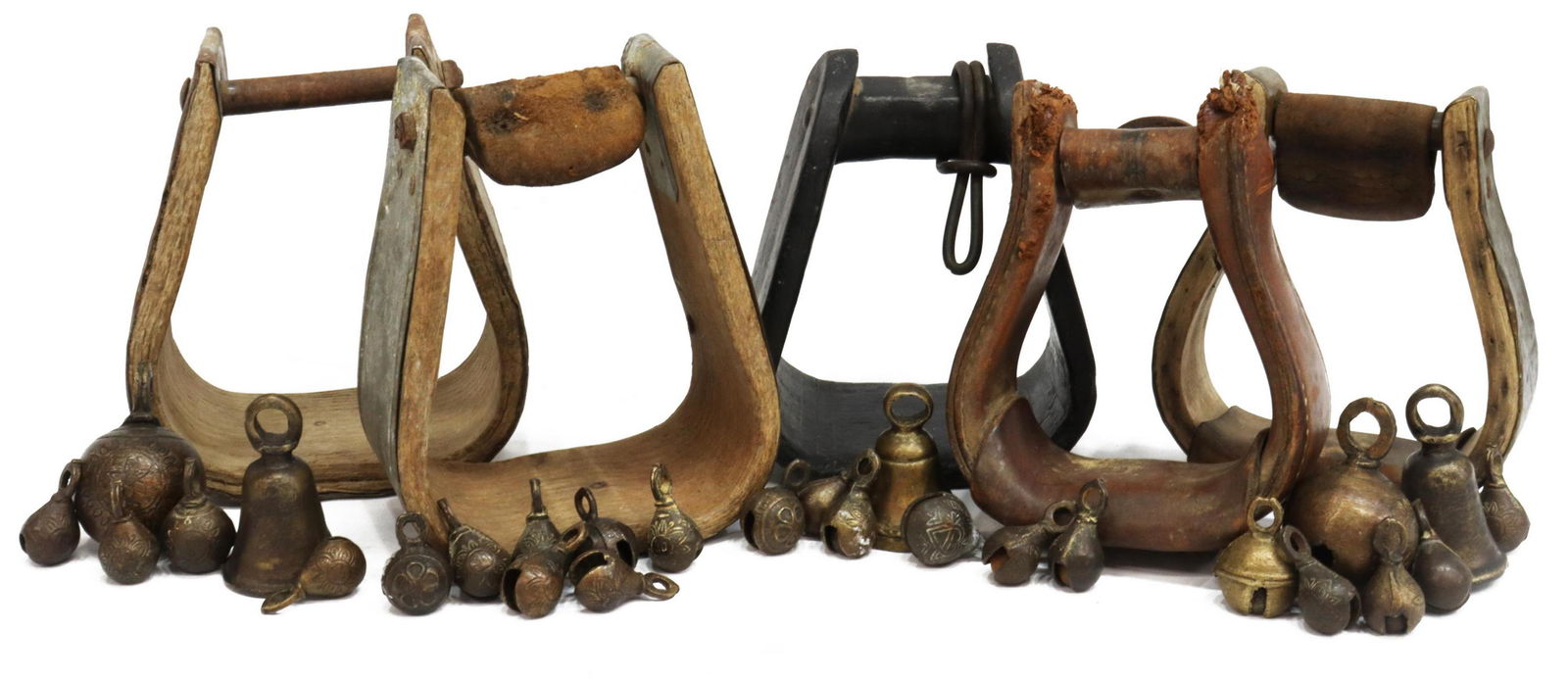 (LOT) GROUP: RUSTIC STIRRUPS, INDIA TEMPLE BELLS (1 of 4)
