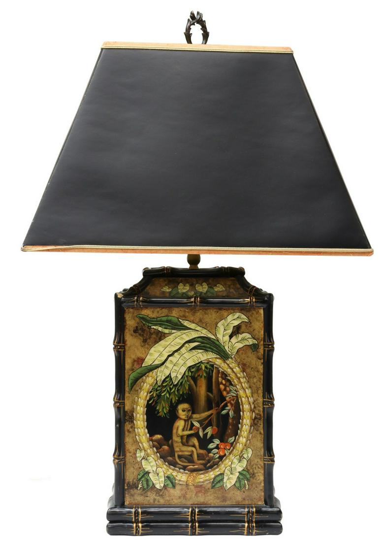 DECORATIVE HAND-PAINTED FAUX BAMBOO & MONKEY LAMP (1 of 5)