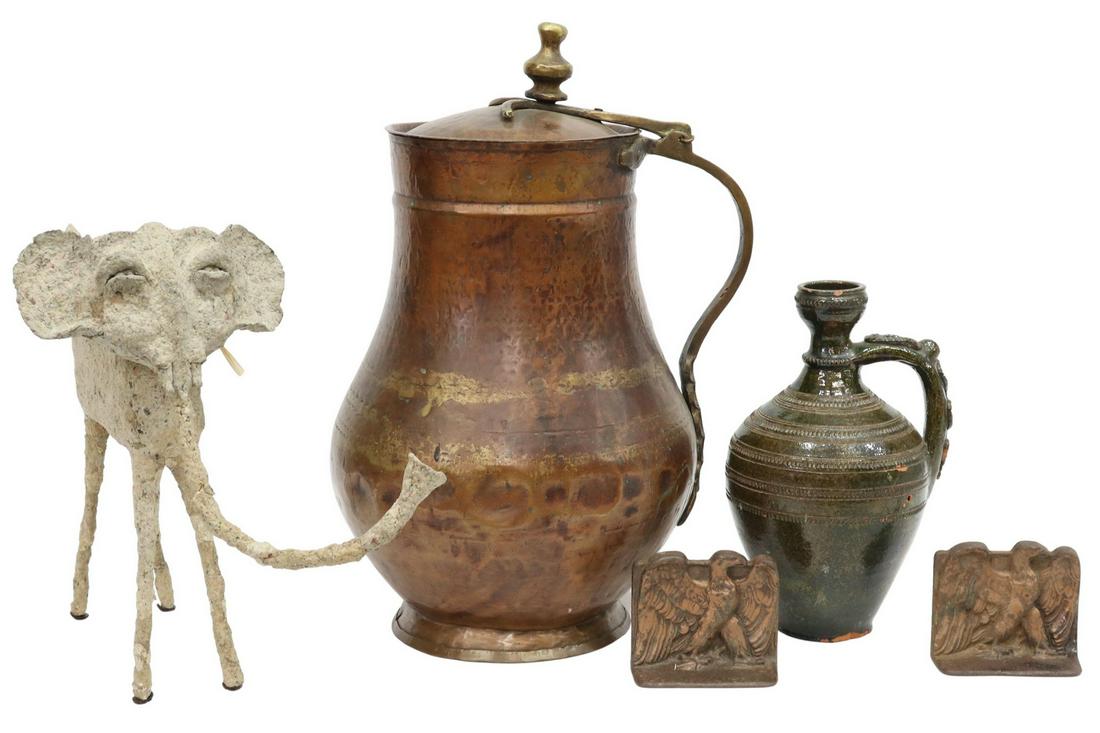 (5) LARGE COPPER LIDDED JUG, DAL EAGLE BOOKENDS (1 of 3)