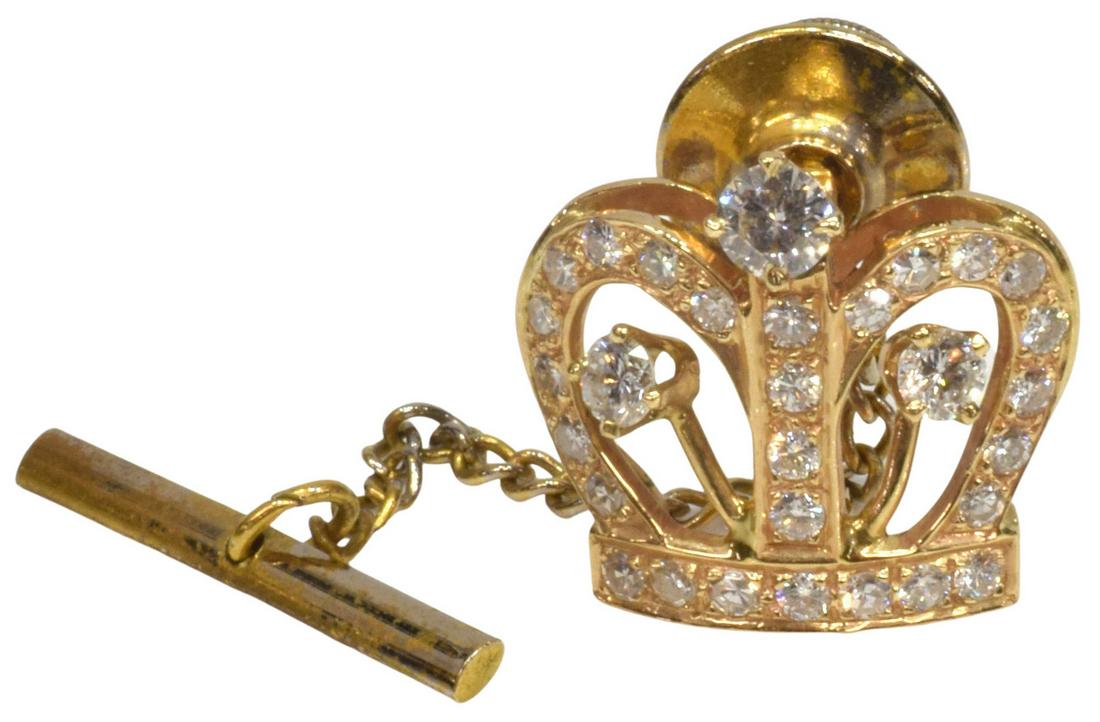 ESTATE 14KT YELLOW GOLD & DIAMOND CROWN TIE TACK (1 of 2)