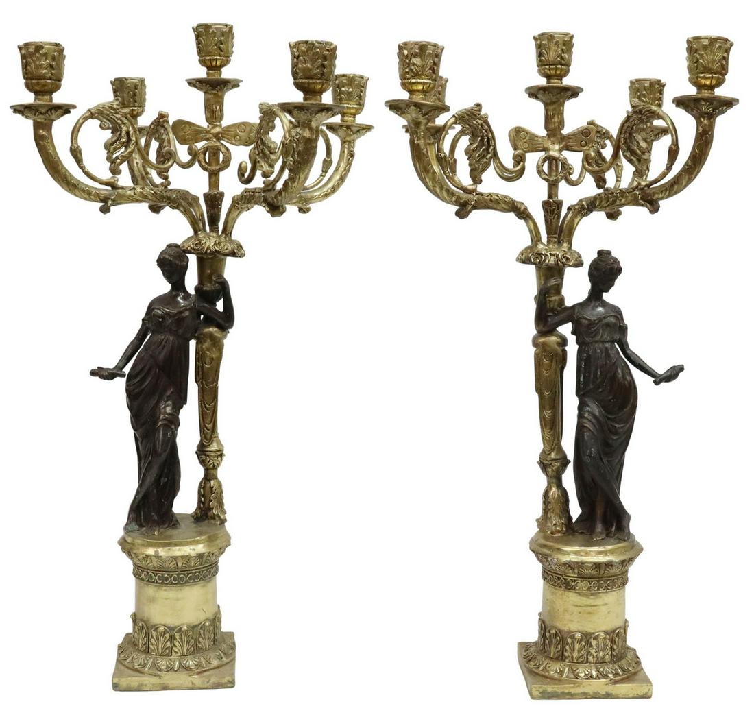 (2) FIVE-LIGHT GILT & PATINATED METAL CANDELABRA (1 of 4)