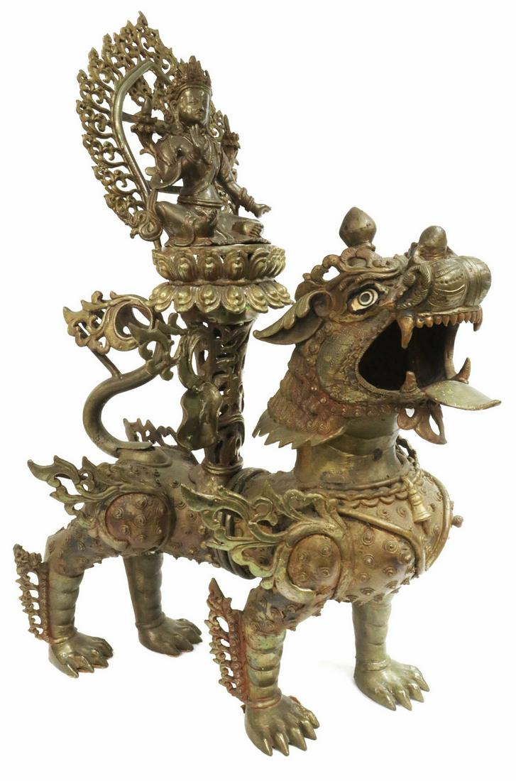 LARGE BRONZE FOO LION W/ MOUNTED BUDDHA (1 of 7)