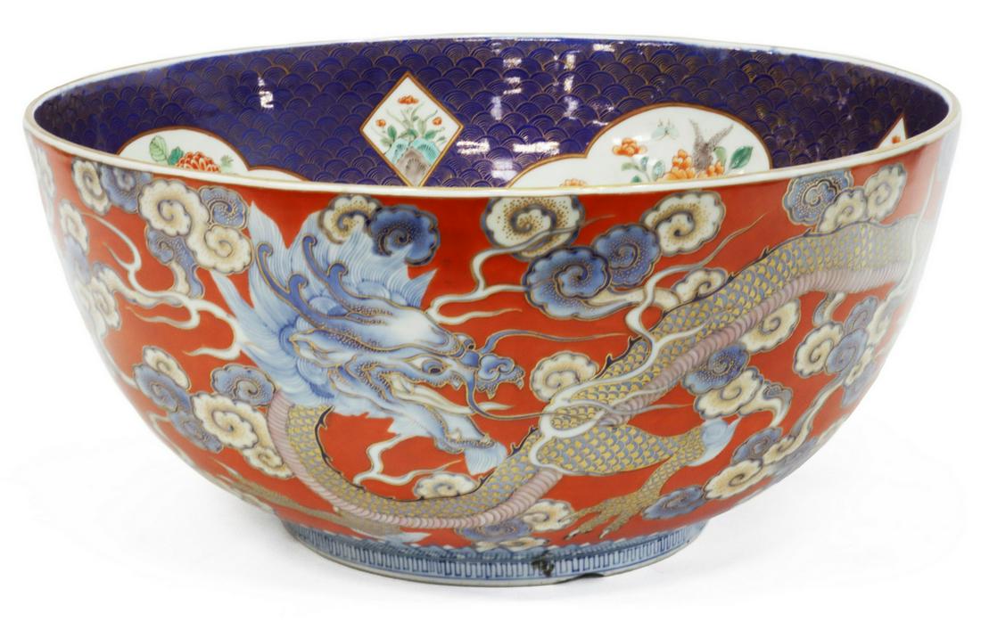 LARGE JAPANESE PORCELAIN DRAGON CENTER BOWL (1 of 5)