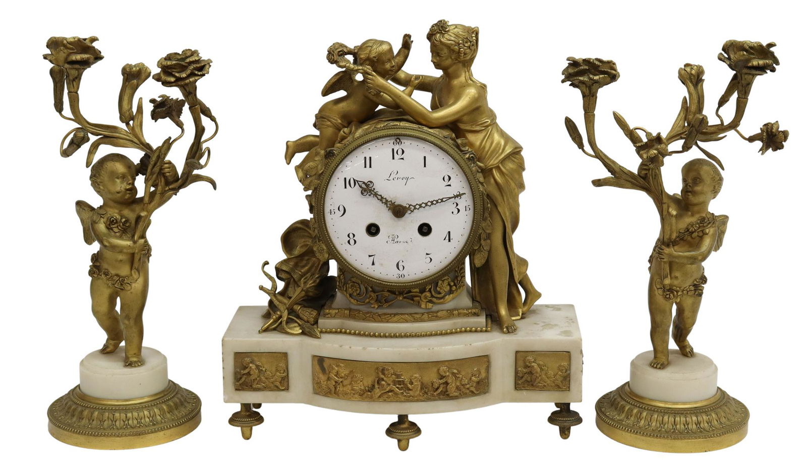 (3) LOUIS XVI STYLE BRONZE & MARBLE CLOCK SET (1 of 3)