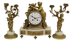 (3) LOUIS XVI STYLE BRONZE & MARBLE CLOCK SET First Image
