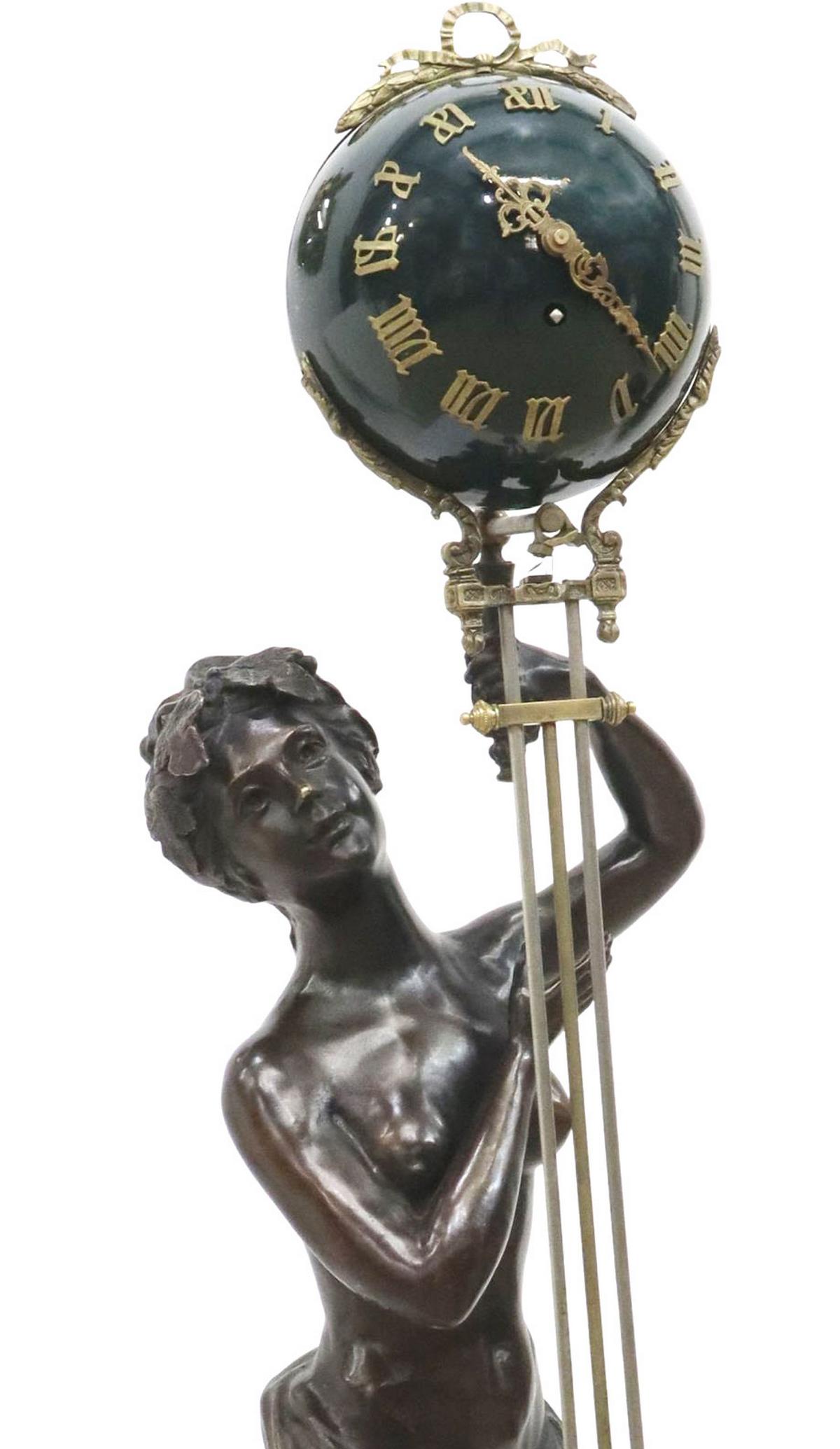 LARGE FIGURAL BRONZE SWINGING ARM MYSTERY CLOCK (1 of 7)