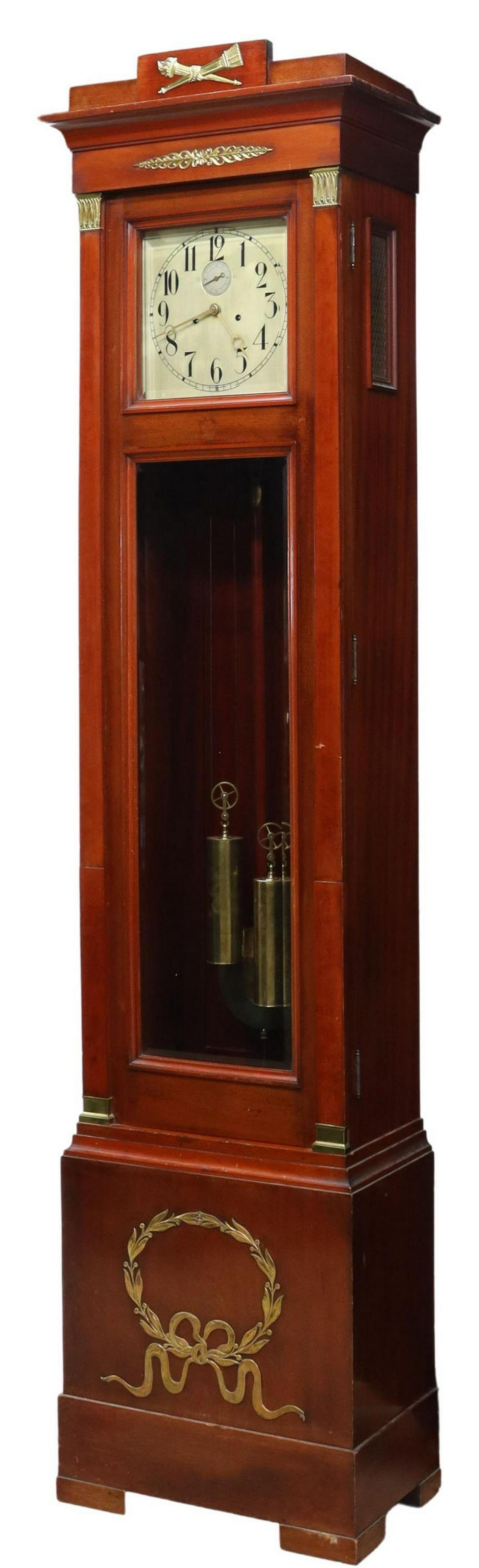FRENCH EMPIRE STYLE MAHOGANY TALL CASE CLOCK (1 of 4)