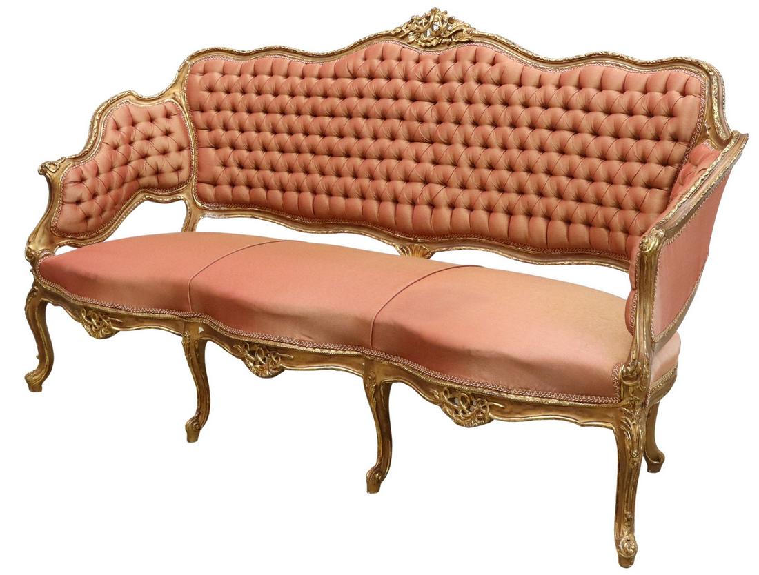 LOUIS XV STYLE GILTWOOD TUFTED THREE-SEAT SOFA (1 of 3)