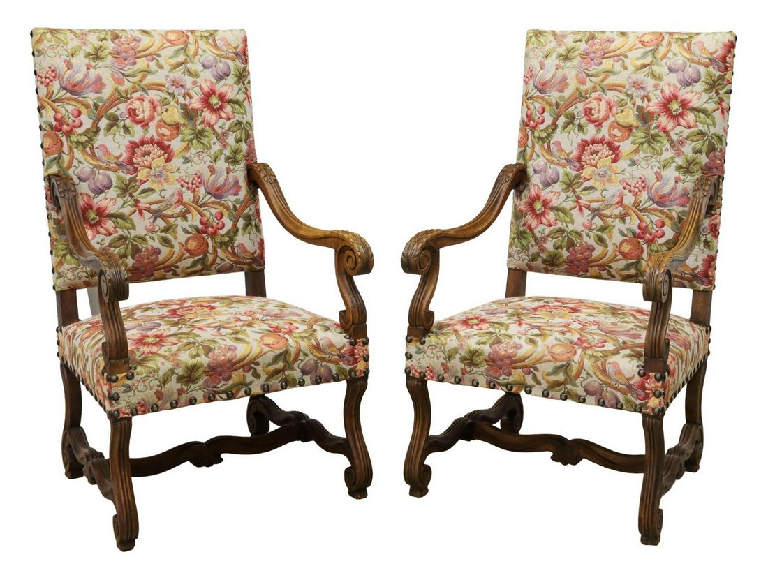 (2) FRENCH LOUIS XIV STYLE HIGHBACK FAUTEUILS (1 of 3)