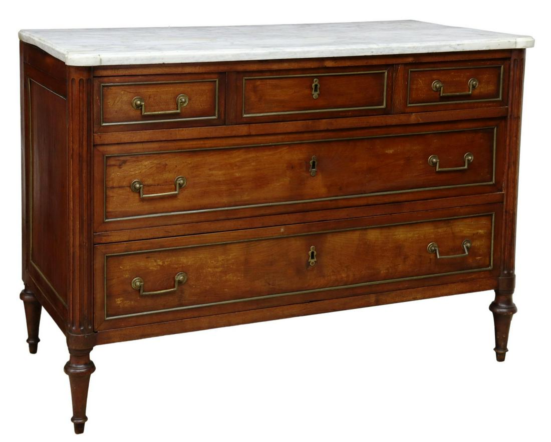 FRENCH LOUIS XVI STYLE MARBLE-TOP MAHOGANY COMMODE (1 of 5)