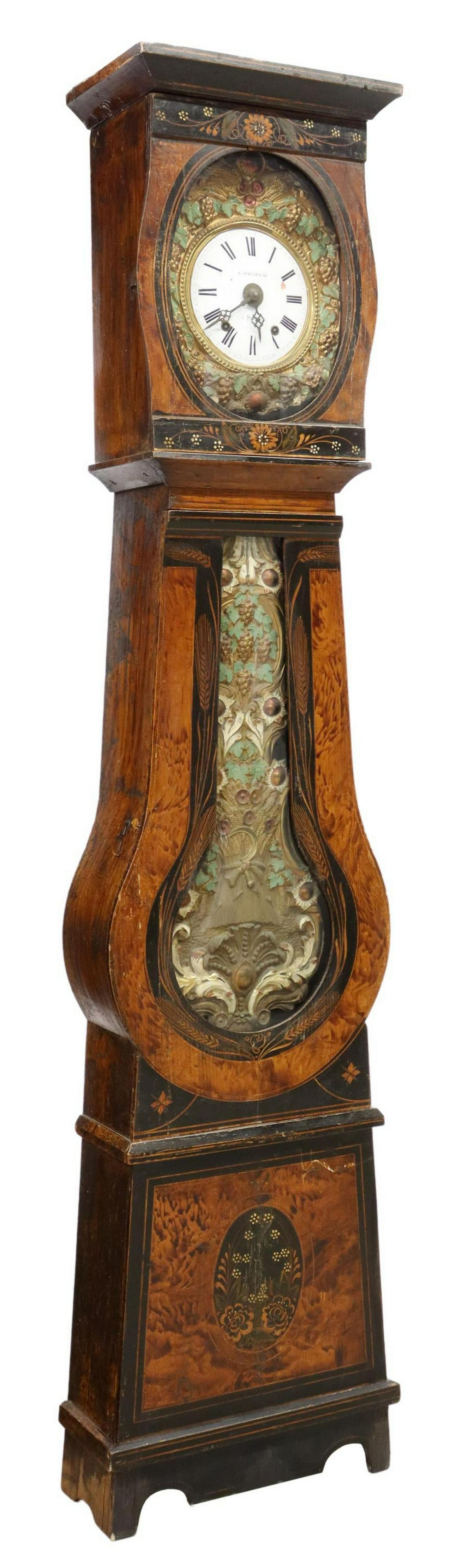 FRENCH PROVINCIAL GRAIN PAINTED MORBIER CLOCK (1 of 5)