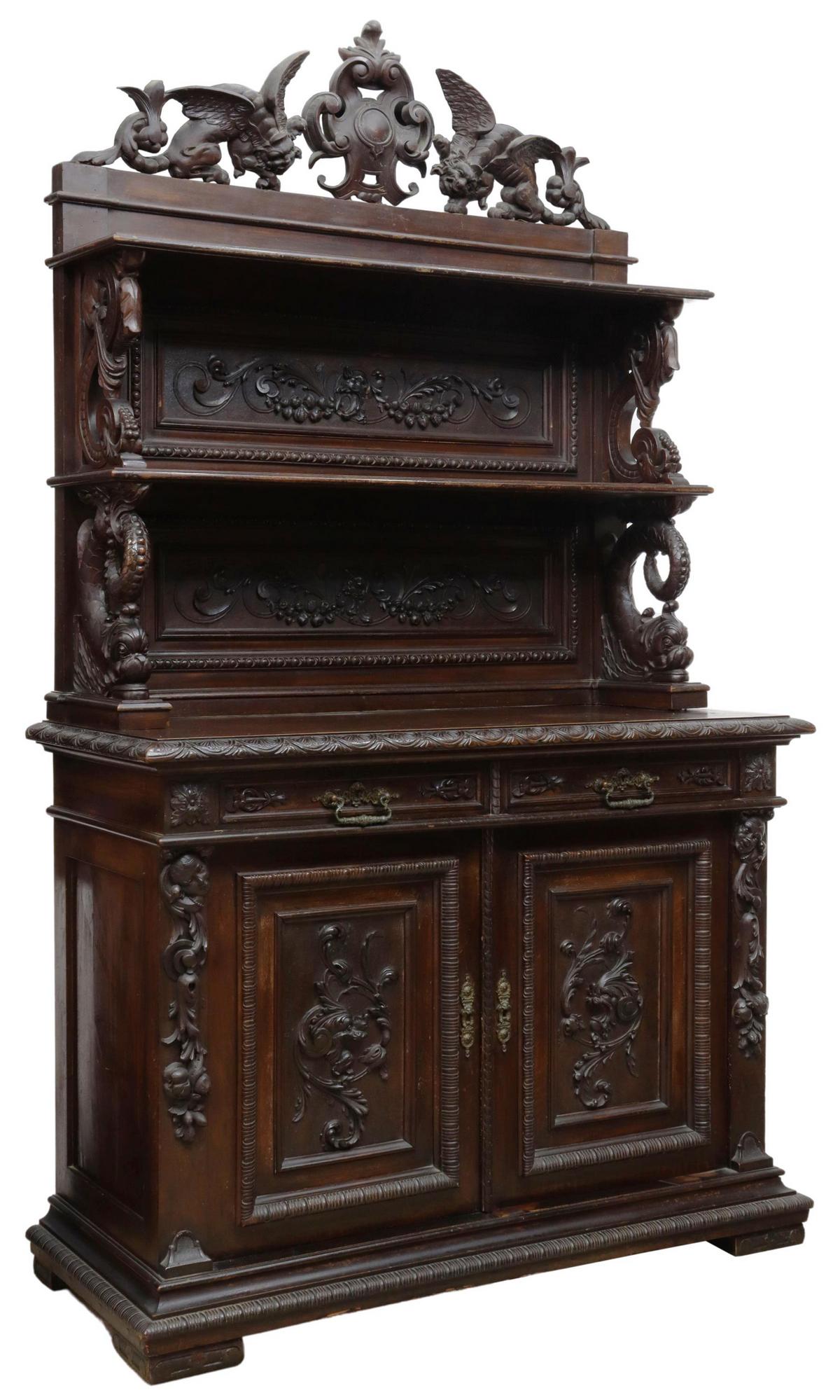 RENAISSANCE REVIVAL CARVED WALNUT SIDEBOARD (1 of 4)