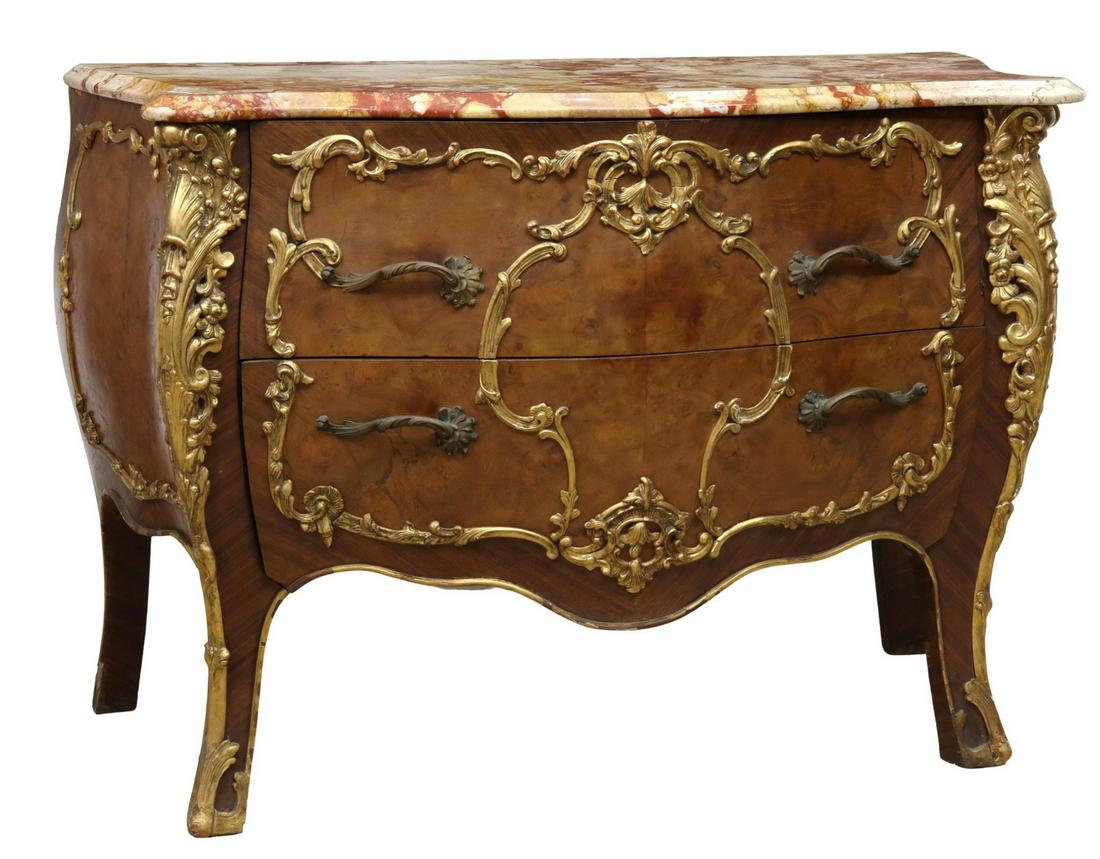 LOUIS XV STYLE MARBLE-TOP BOMBE COMMODE (1 of 5)