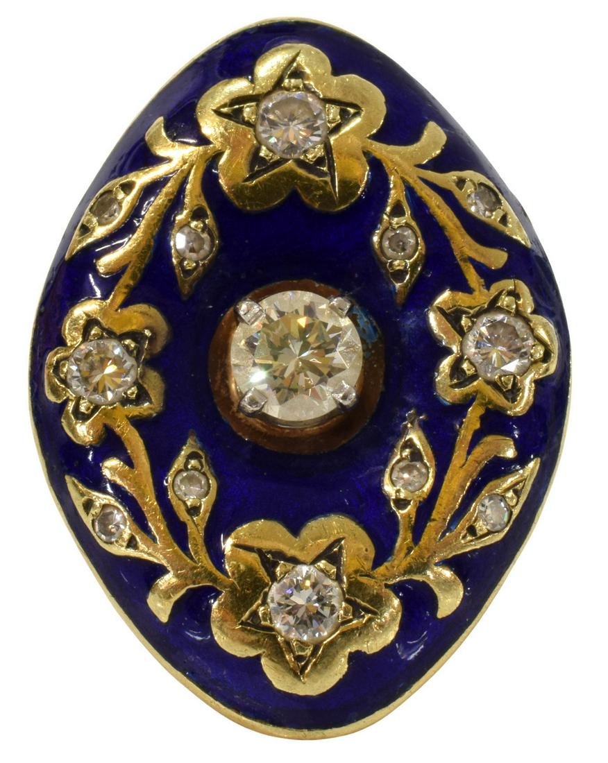 ESTATE 14KT GOLD & 0.98CTTW DIAMOND ENAMEL RING (1 of 6)