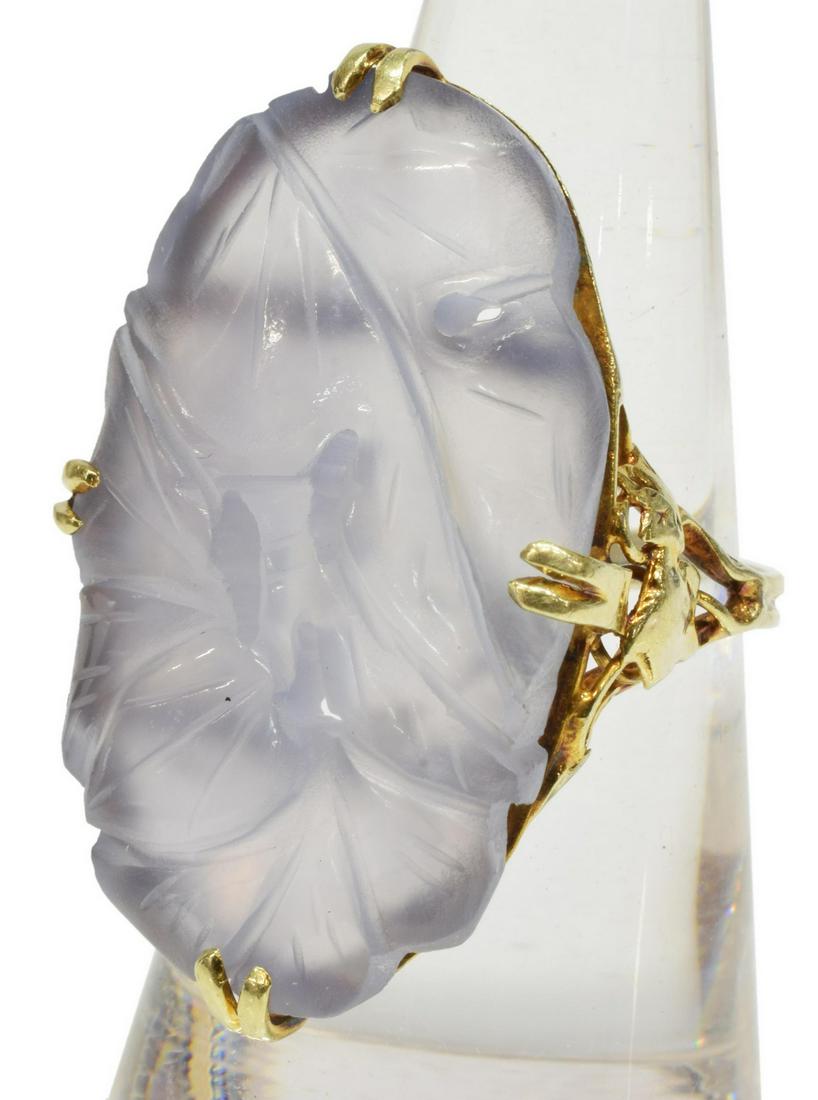 ESTATE 14K YELLOW GOLD CARVED LAVENDER JADE RING (1 of 5)