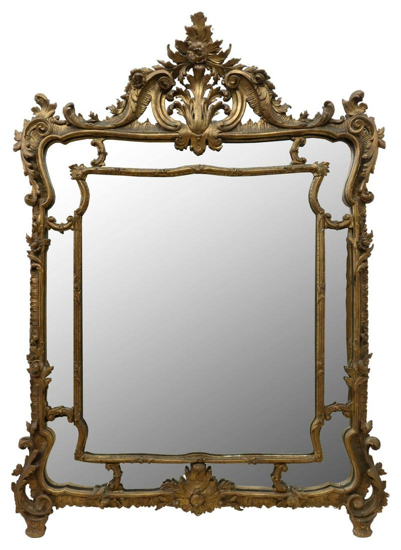 ITALIAN LOUIS XV STYLE GILTWOOD MIRROR, 63" X 47" (1 of 3)