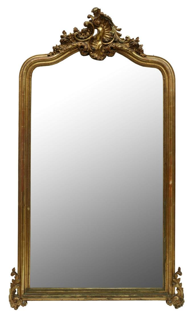 FRENCH LOUIS XV STYLE GILTWOOD MIRROR, 58" X 32" (1 of 3)