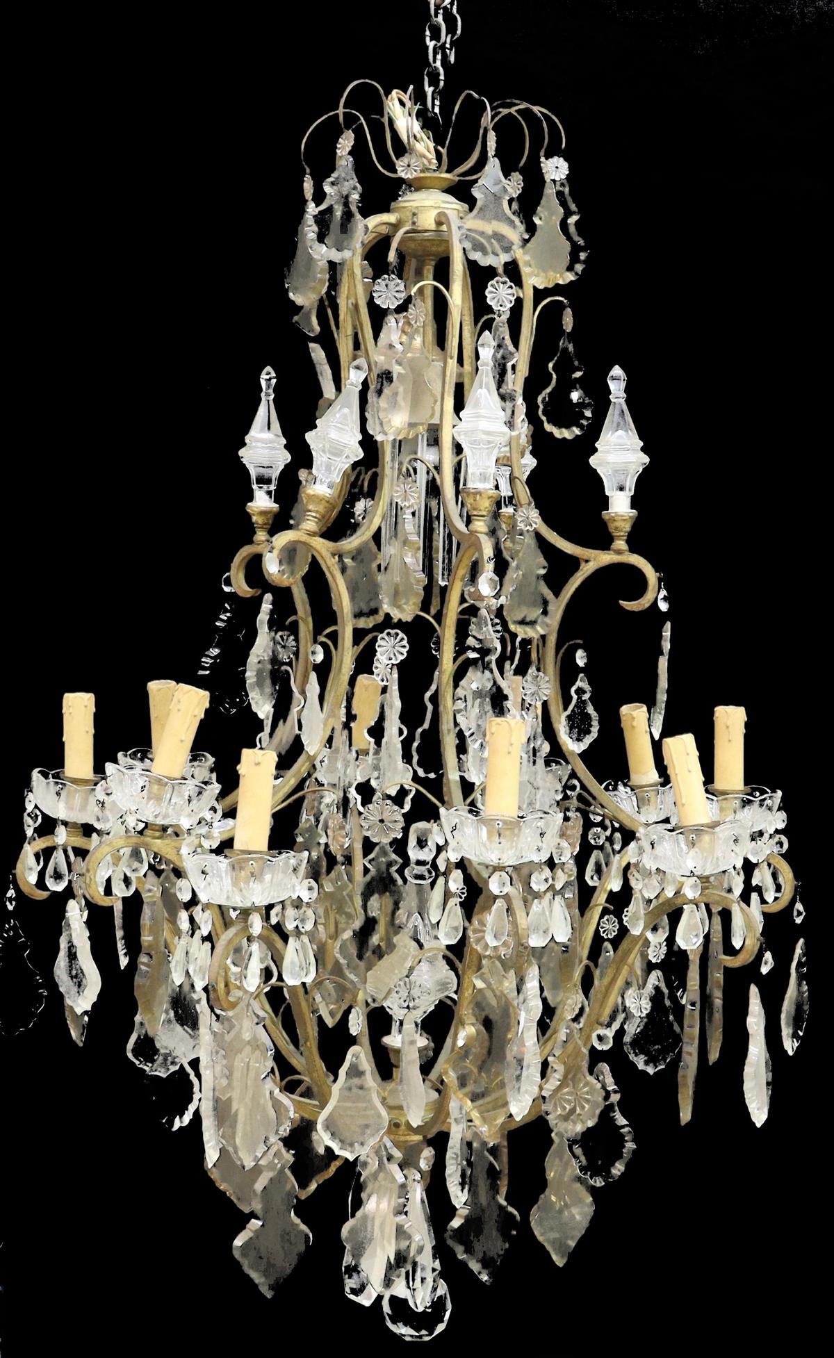 FRENCH GILT METAL & CRYSTAL 11-LIGHT CHANDELIER (1 of 1)