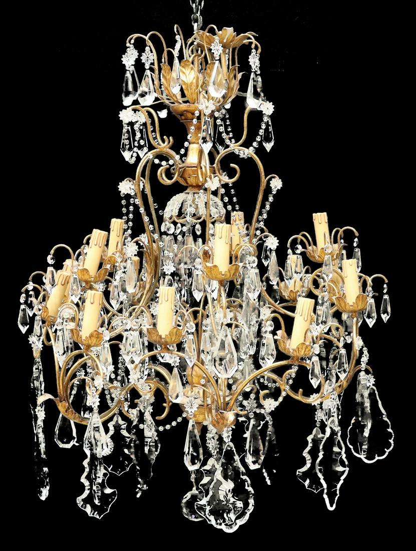 FRENCH GILT IRON CRYSTAL FIFTEEN-LIGHT CHANDELIER (1 of 2)
