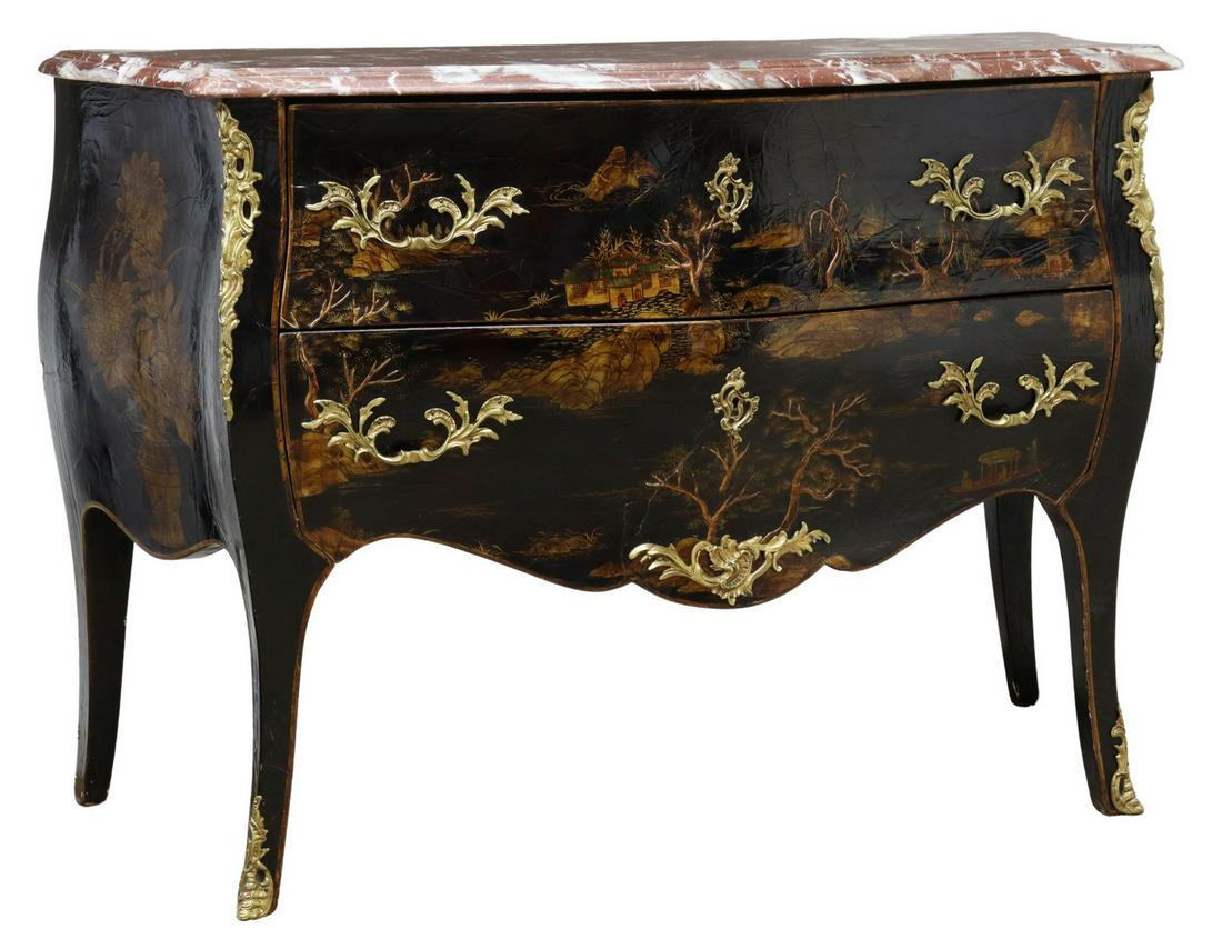 FRENCH CHINOISERIE MARBLE-TOP LACQUERED COMMODE (1 of 5)