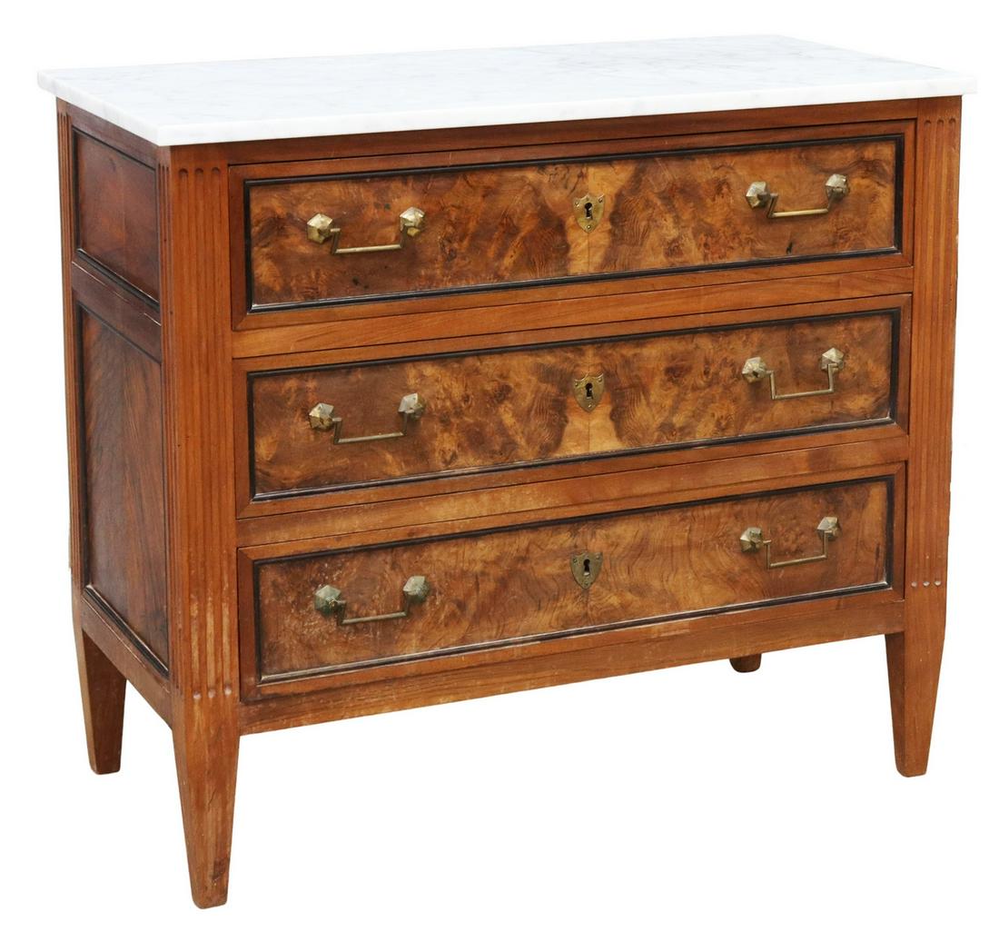 FRENCH LOUIS XVI STYLE MARBLE-TOP BURLWOOD COMMODE (1 of 5)