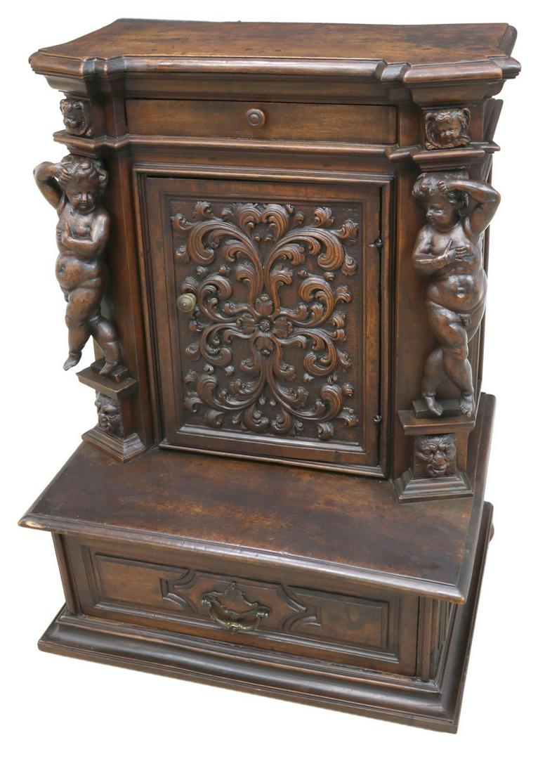 FRENCH CARVED WALNUT PUTTI PRIE-DIEU KNEELER (1 of 6)