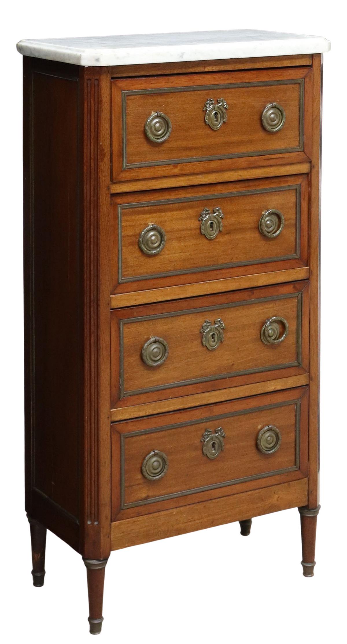 LOUIS XVI STYLE MARBLE-TOP MAHOGANY TALL CHEST (1 of 5)