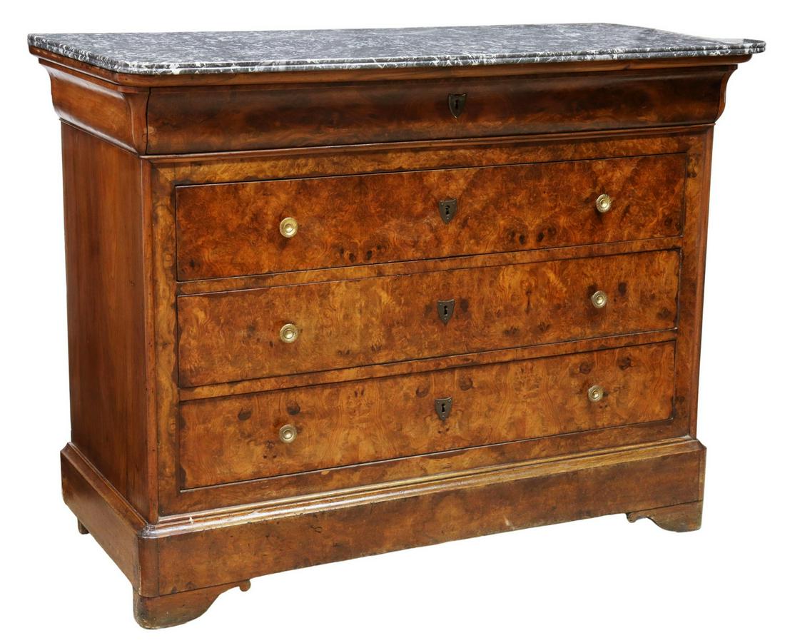 FRENCH LOUIS PHILIPPE MARBLE-TOP BURLWOOD COMMODE (1 of 4)