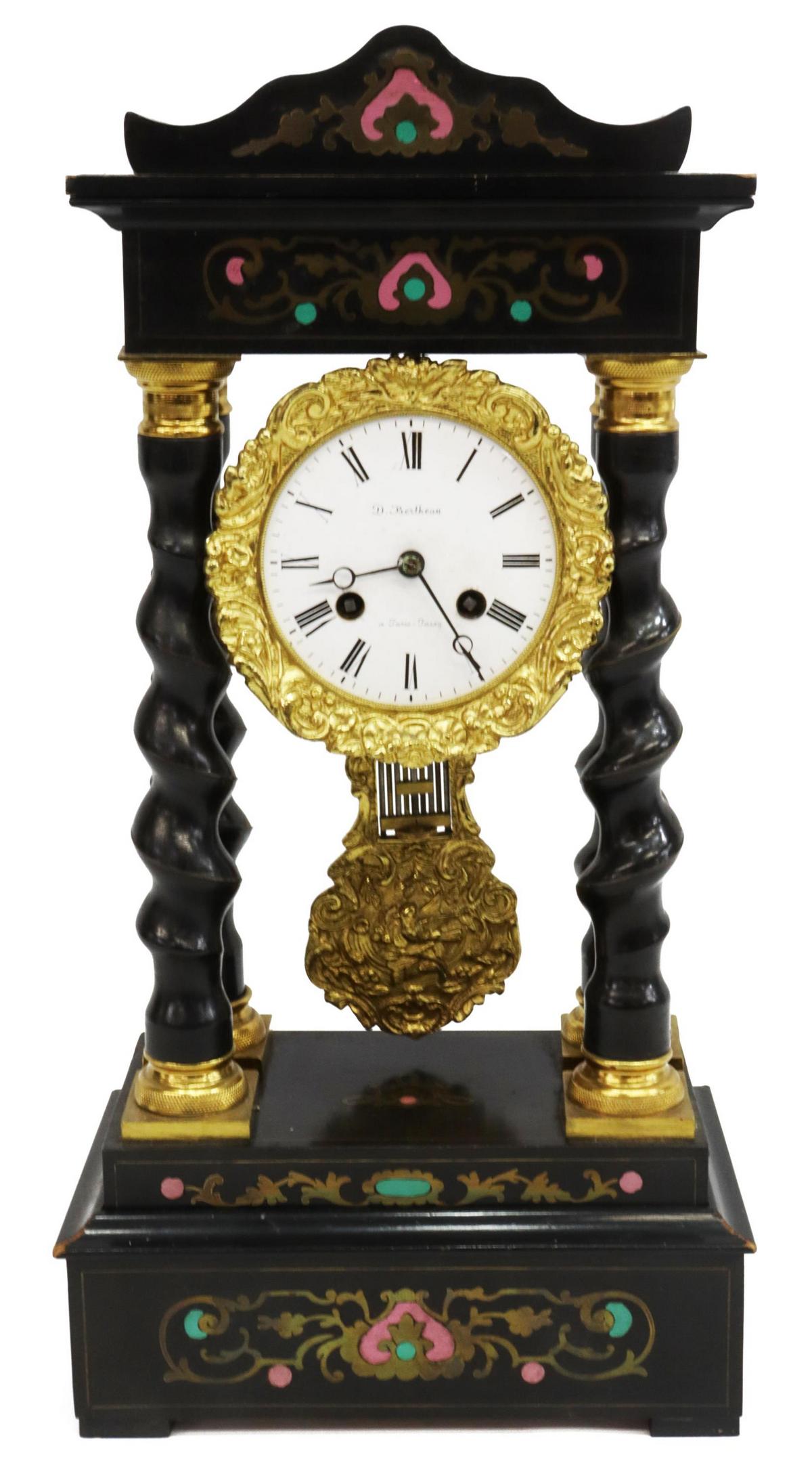 FRENCH NAPOLEON III PERIOD EBONIZED PORTICO CLOCK (1 of 4)