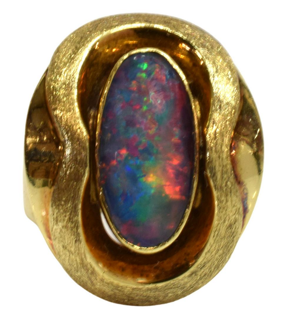 ITALIAN 18K GOLD BLACK OPAL TRIPLET CABOCHON RING (1 of 6)