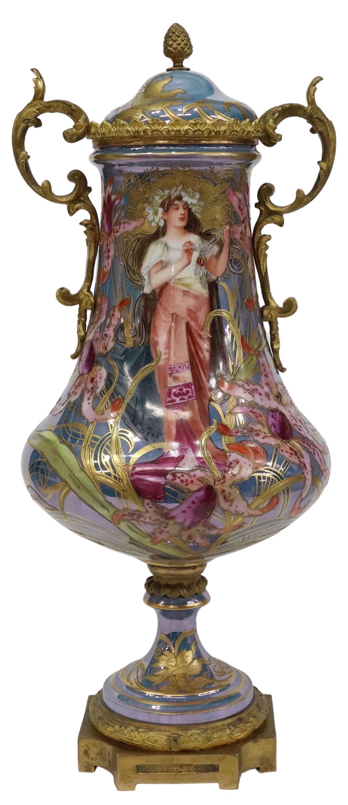 ART NOUVEAU SEVRES BRONZE-MOUNTED PORCELAIN URN (1 of 8)