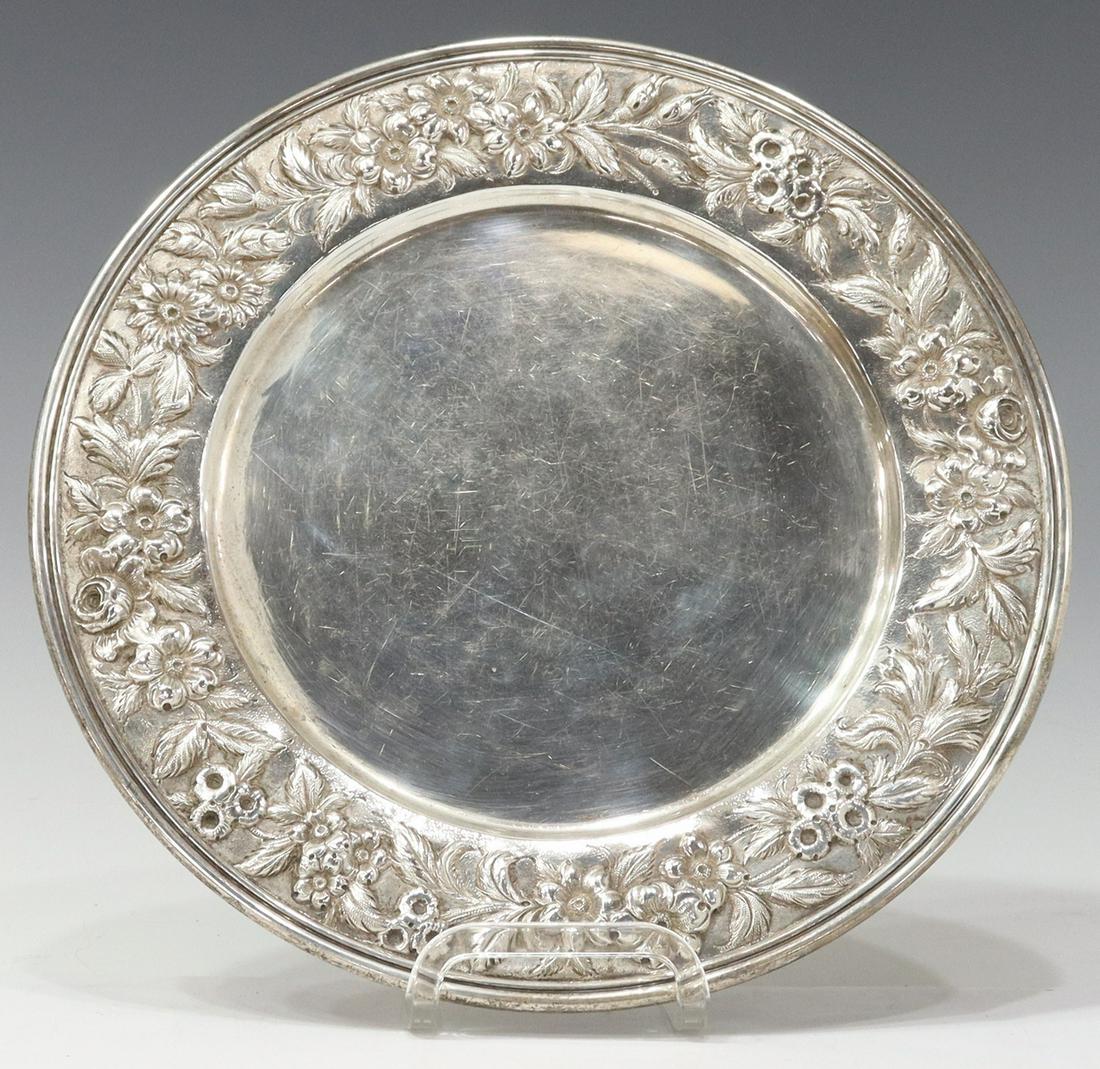 KIRK & SON STERLING FLORAL REPOUSSE 11" ROUND TRAY (1 of 3)