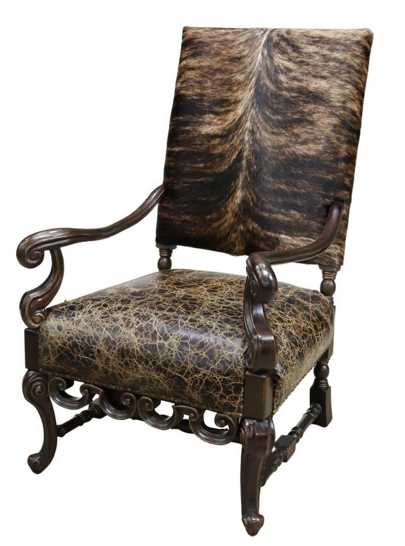 BAROQUE STYLE COWHIDE & LEATHER ARMCHAIR (1 of 4)