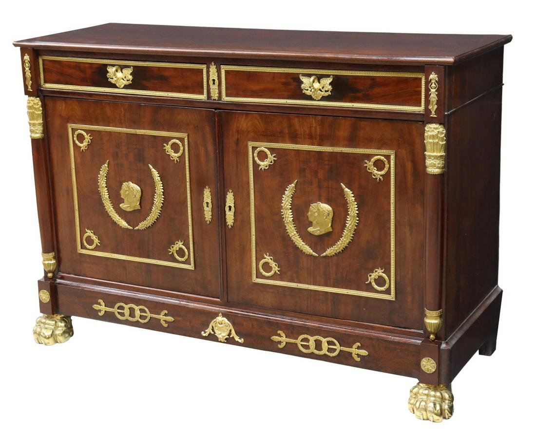 FRENCH EMPIRE MAHOGANY & ORMOLU SIDEBOARD (1 of 9)