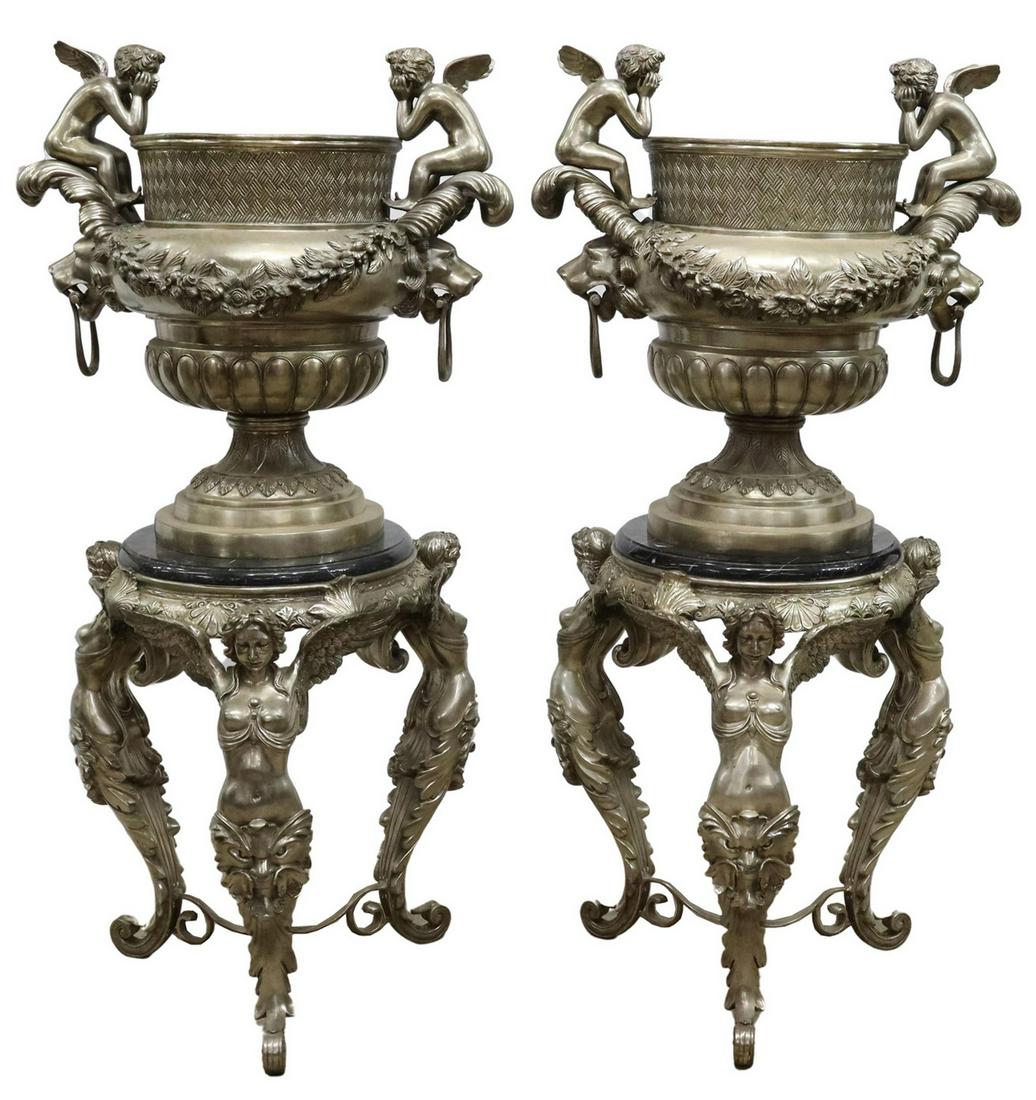 (2) CLASSICAL STYLE SILVERED BRONZE PLANTERS (1 of 5)