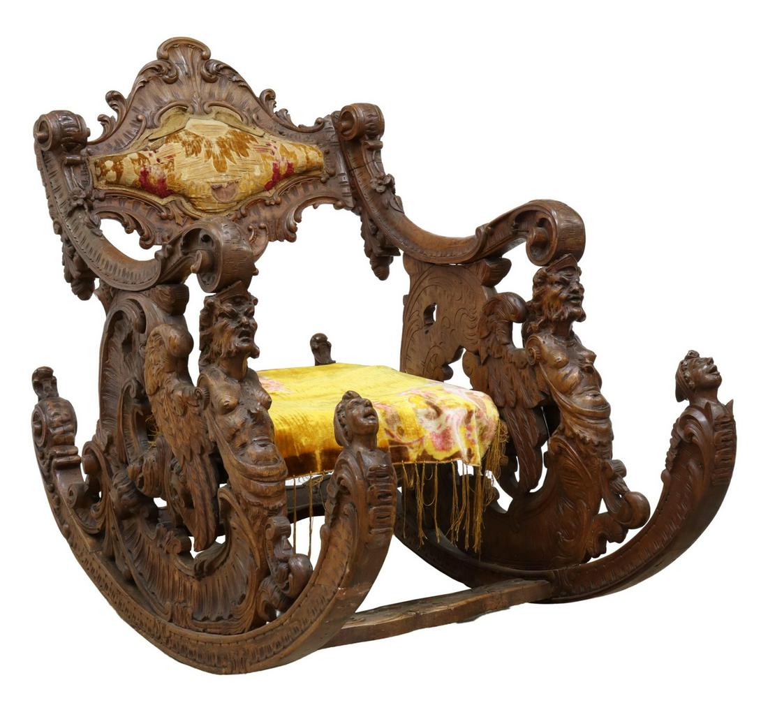 ITALIAN RENAISSANCE REVIVAL FANTASY ROCKING CHAIR (1 of 6)