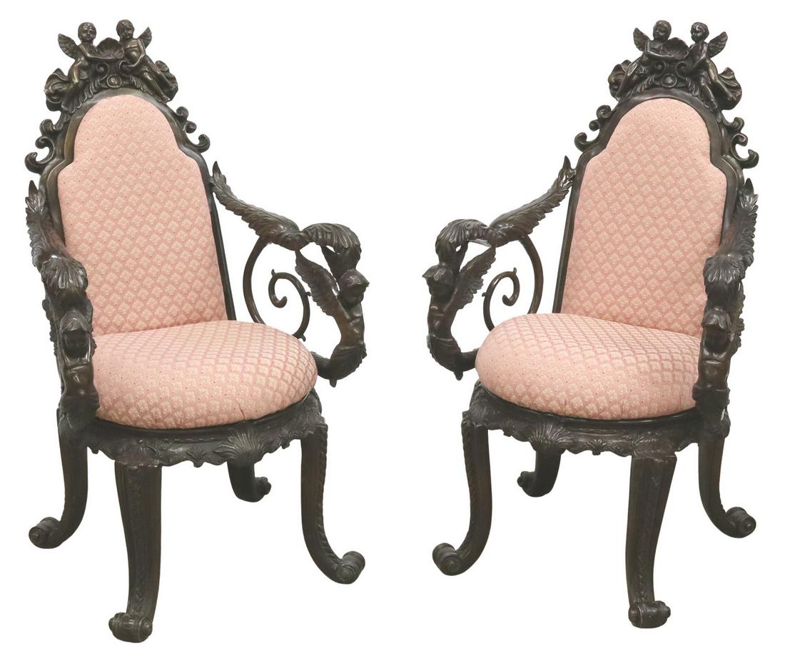 (2) PATINATED BRONZE FANTASY CHERUB ARMCHAIRS (1 of 5)