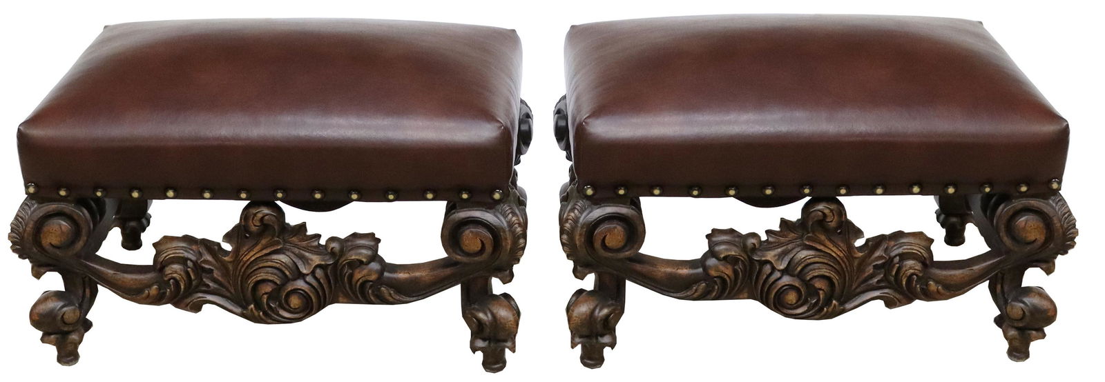 (2) BAROQUE STYLE LEATHER-UPHOLSTERED OTTOMANS (1 of 4)