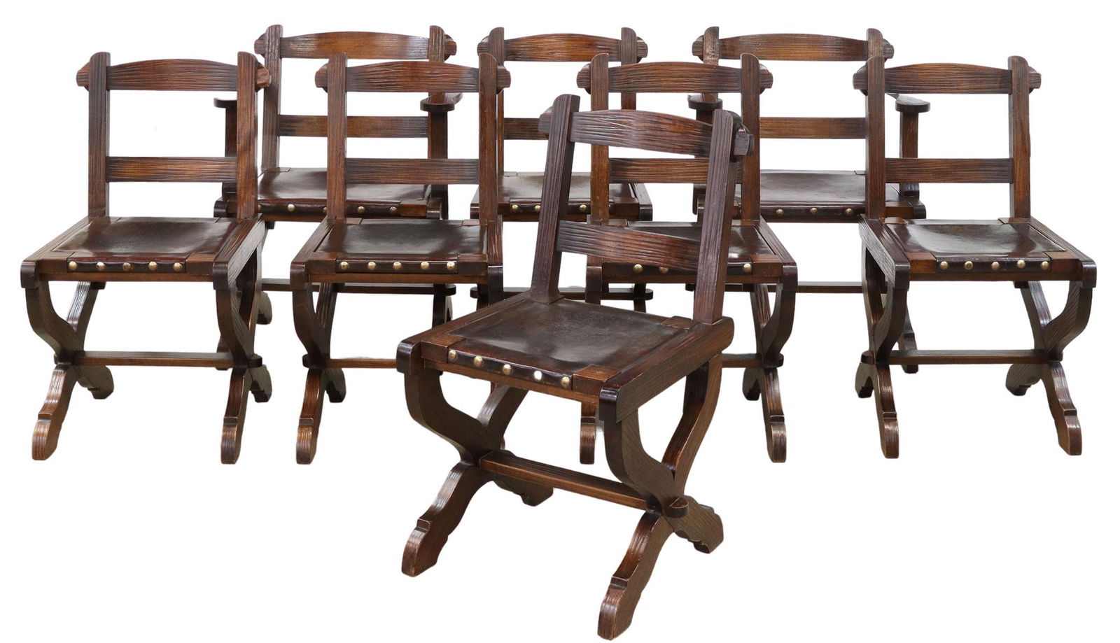 (8) CONTINENTAL OAK & LEATHER DINING CHAIRS (1 of 2)