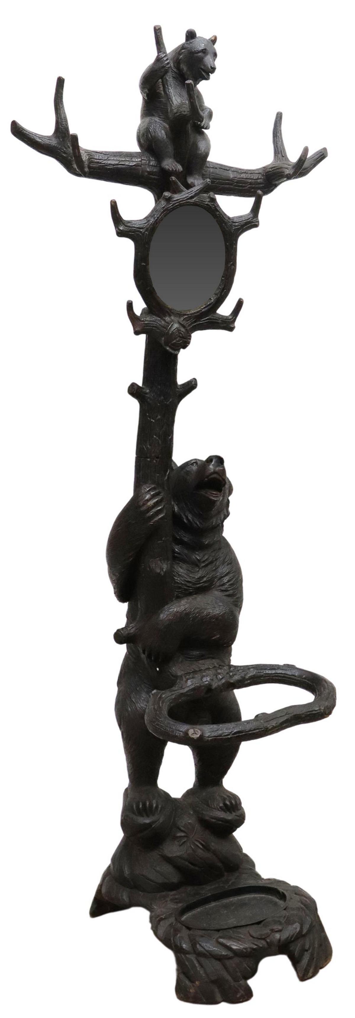 BLACK FOREST CARVED BEARS STANDING HALL TREE (1 of 4)