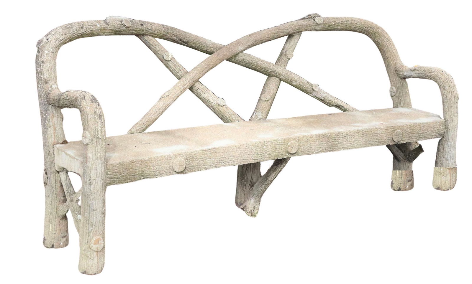 FRENCH CAST CONCRETE FAUX BOIS GARDEN BENCH (1 of 3)