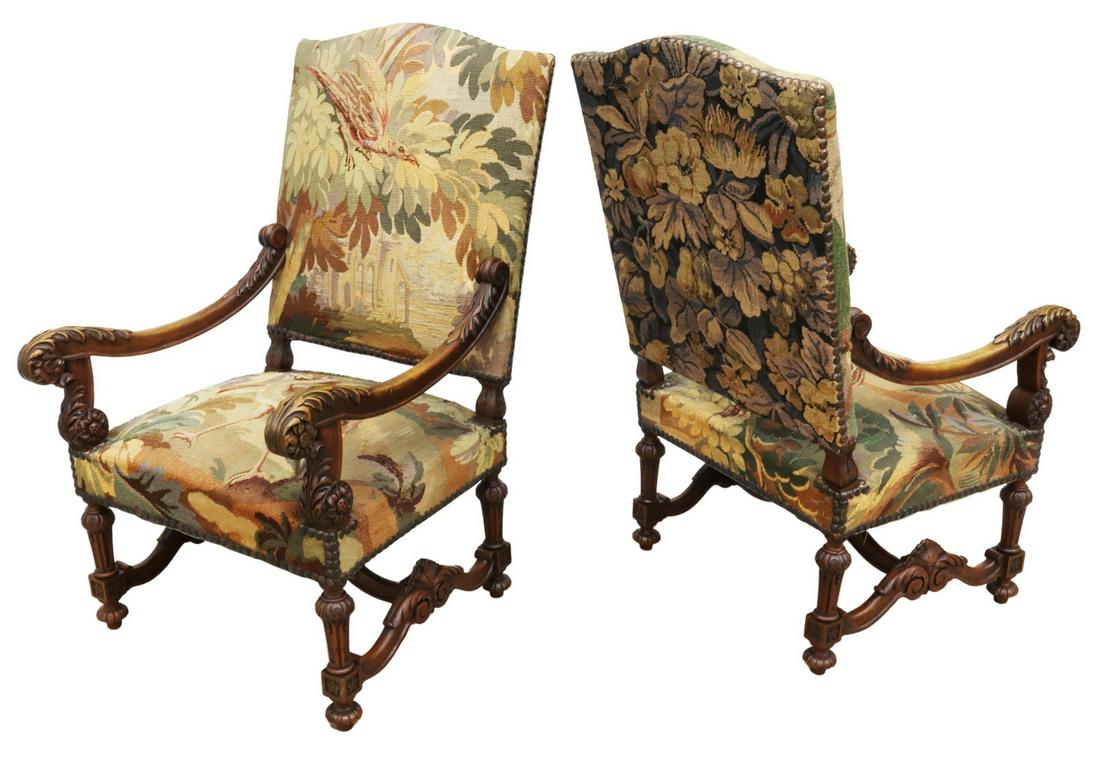 (2) FRENCH LOUIS XIV STYLE TAPESTRY FAUTEUILS (1 of 3)