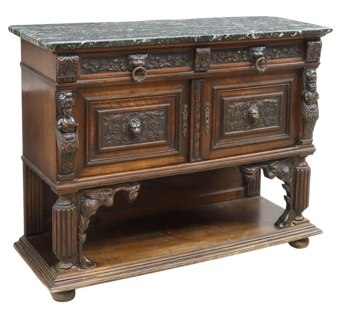 ITALIAN RENAISSANCE REVIVAL MARBLE-TOP SIDEBOARD (1 of 6)