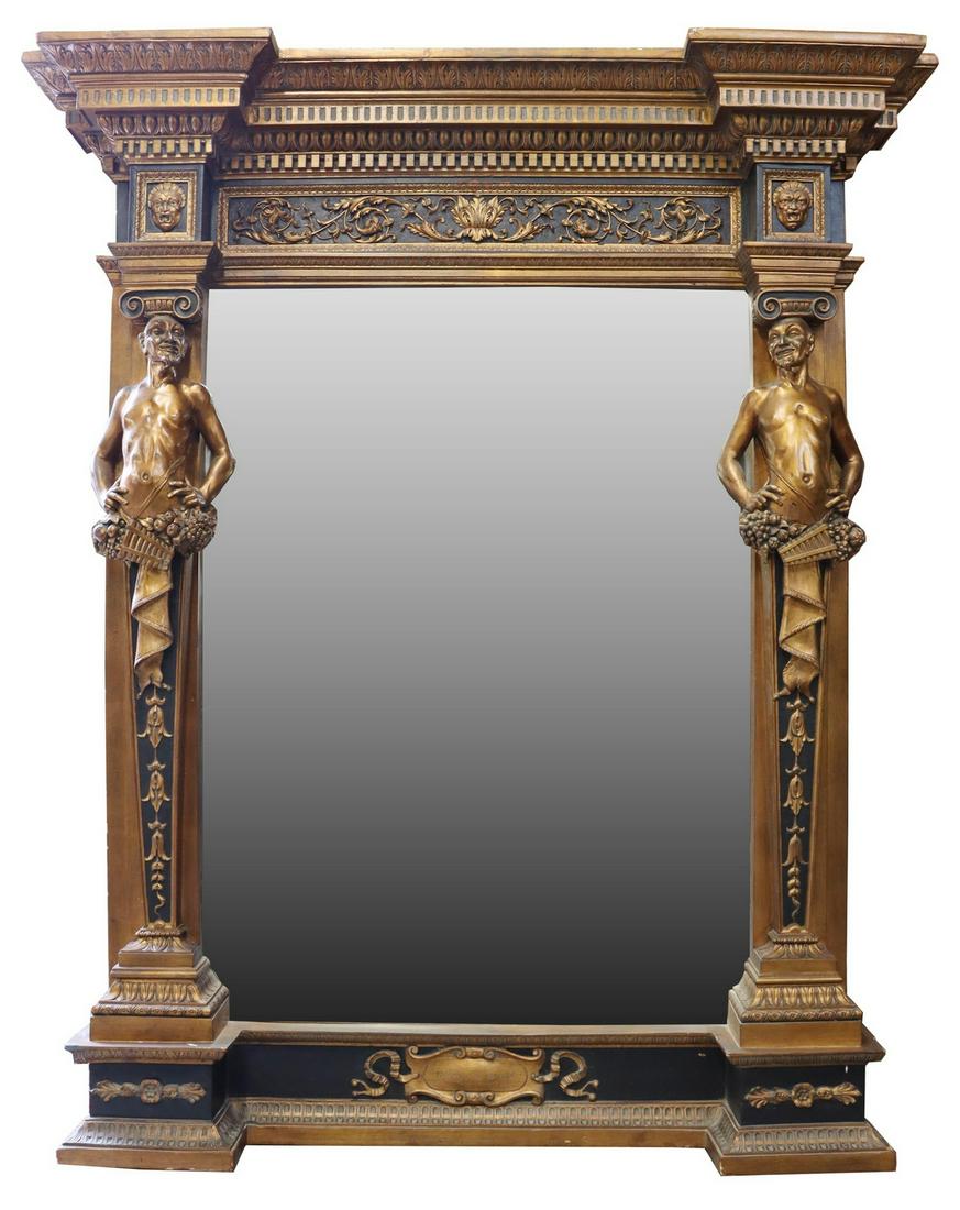 MONUMENTAL RENAISSANCE STYLE GILT FIGURAL MIRROR (1 of 4)