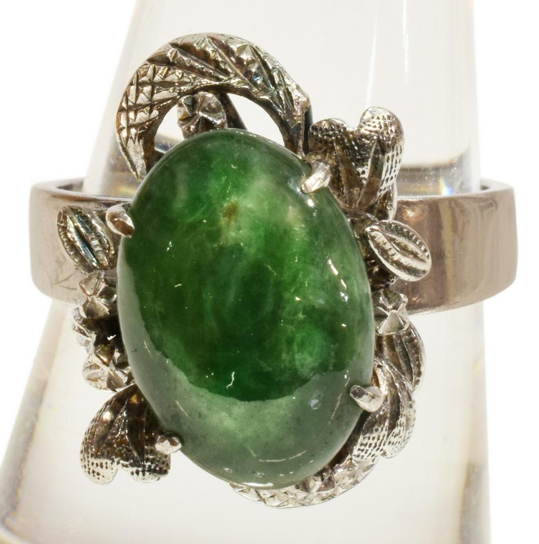ESTATE 18K WHITE GOLD JADE CABOCHON RING (1 of 5)