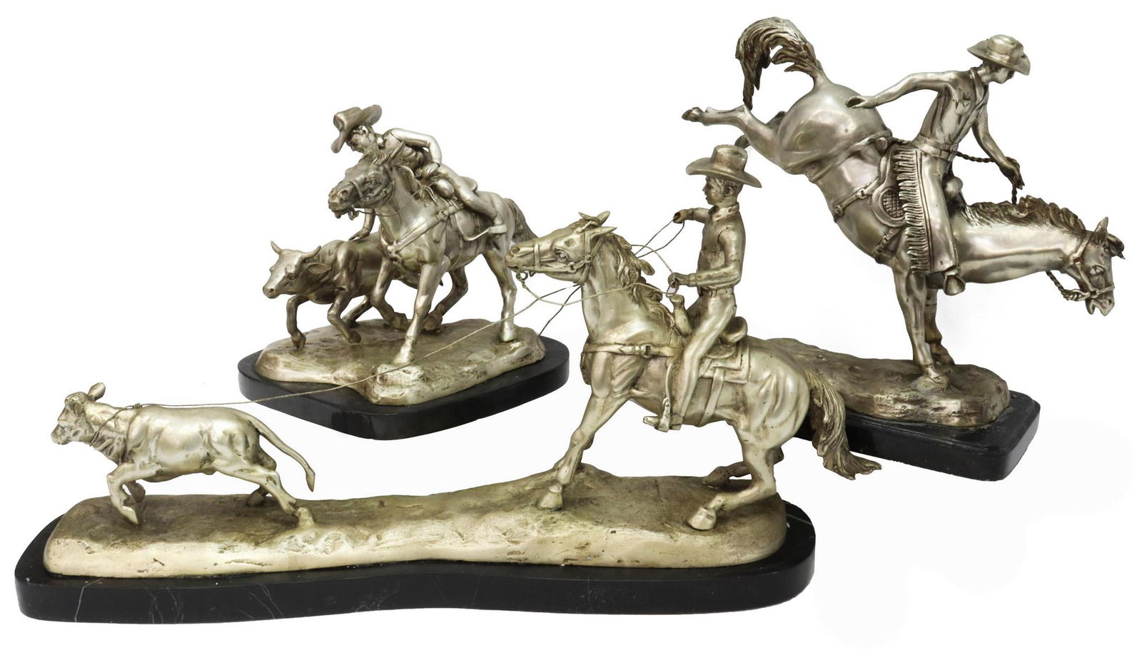 (3) SILVERED BRONZE WESTERN SCULPTURES (1 of 9)