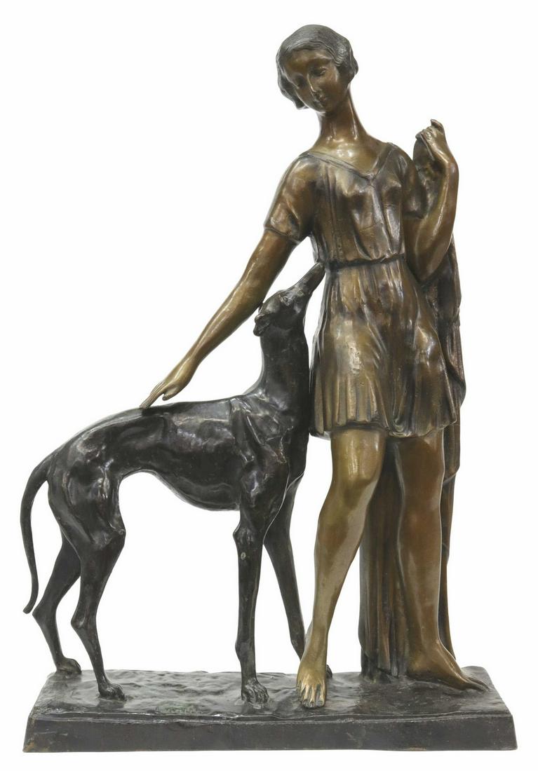 IGNACIO GALLO ART DECO BRONZE WOMAN & GREYHOUND (1 of 5)